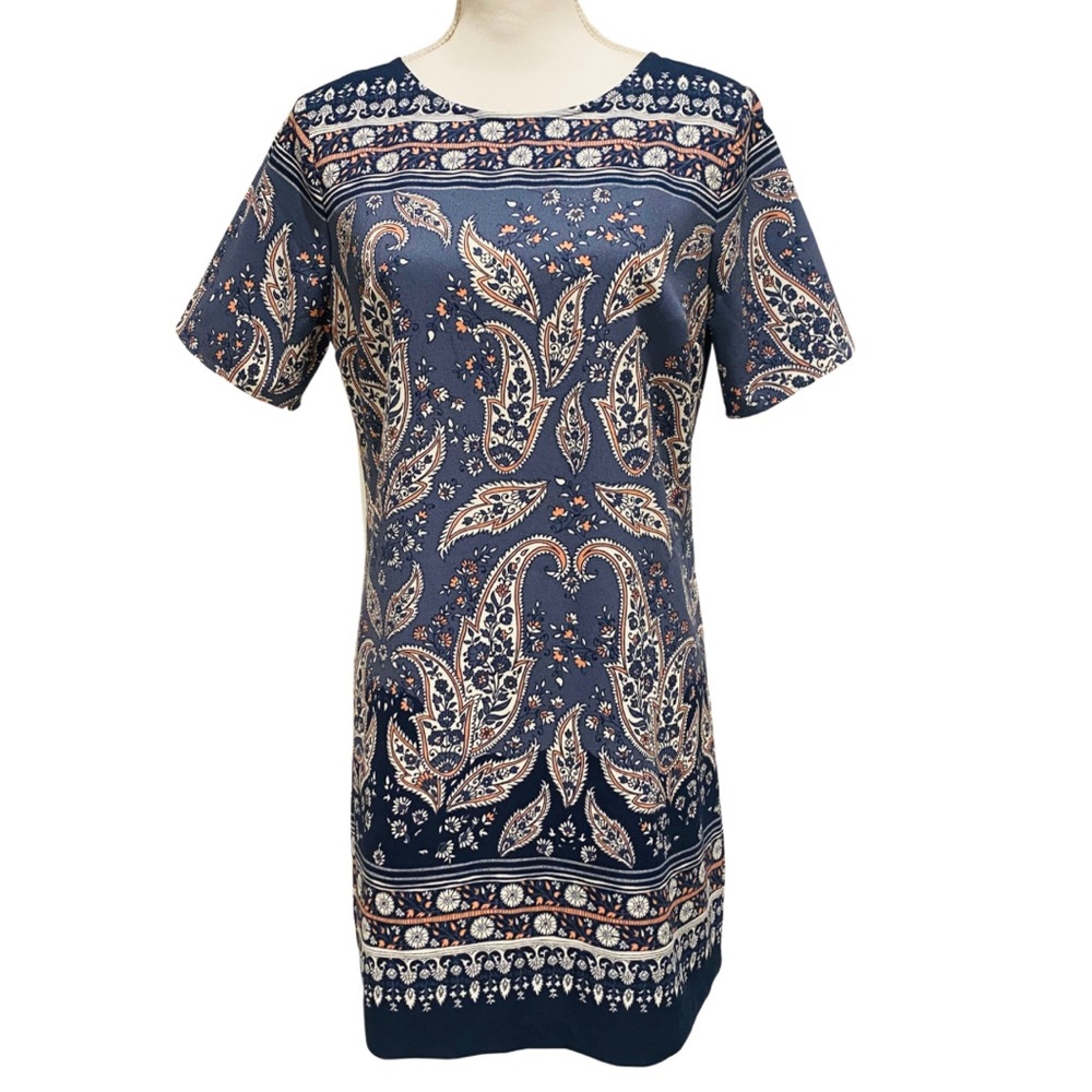 NWOT Abercrombie & Fitch Blue Paisley Shift Dress | Short Sleeves (M)
